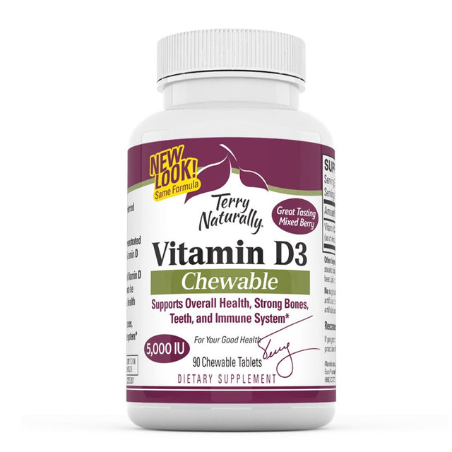 Terry Naturally Vitamin D3 - 125 Mcg Cholecalciferol, 90 Chewable Tablets - Supports Strong Bones