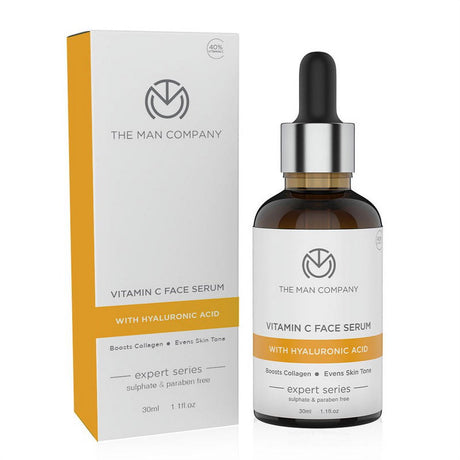 The Man Company 40% Vitamin C Face Serum with Hyaluronic Acid | Boosts Collagen | Glowing & Brightening Skin | Soft, Smooth & Supple | All Skin Types -30Ml