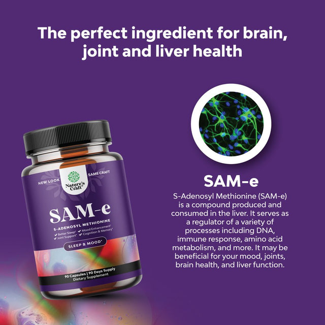 Pure SAM-E Nootropic Brain Supplement - Brain Support Supplement with S Adenosyl Methionine Memory Pills for Brain Health and Joint Health - Immune Support Supplement and Mood Support Supplement