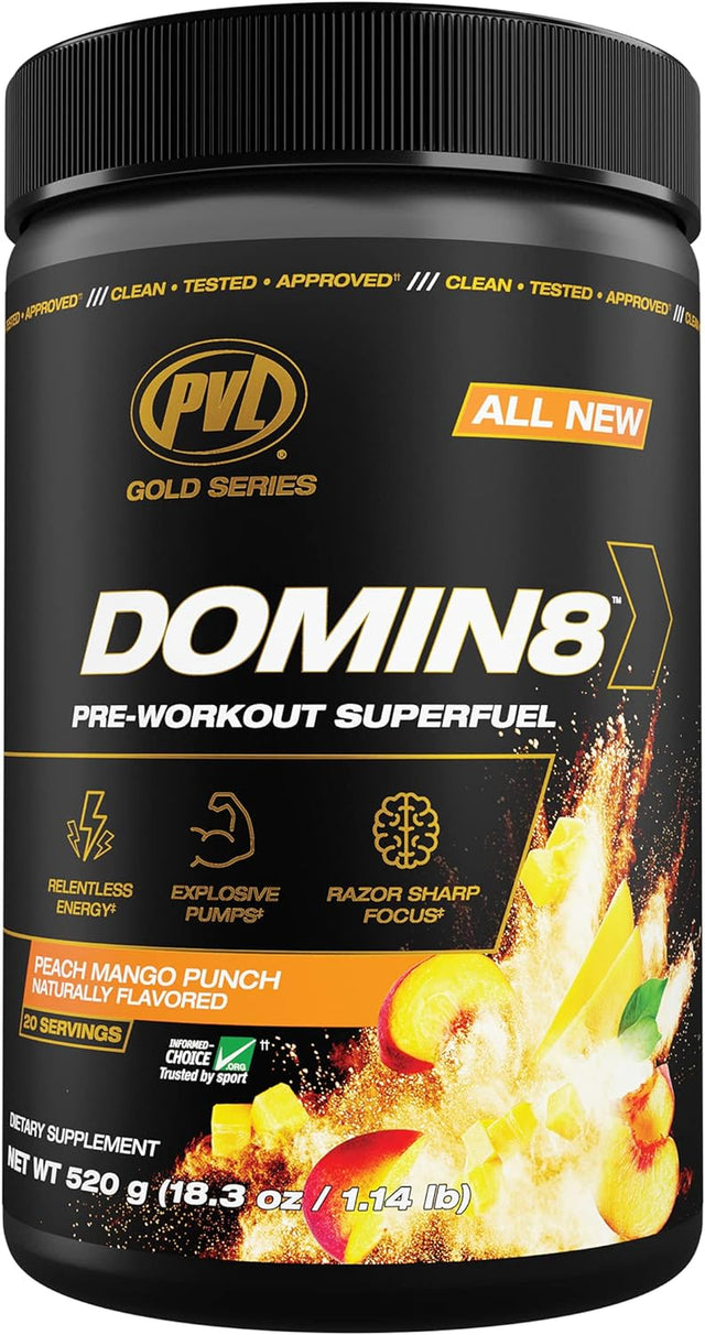 Gold Series Domin8 | Pre-Workout Superfuel - Full Dose Preworkout - 520 G - Peach Mango Punch