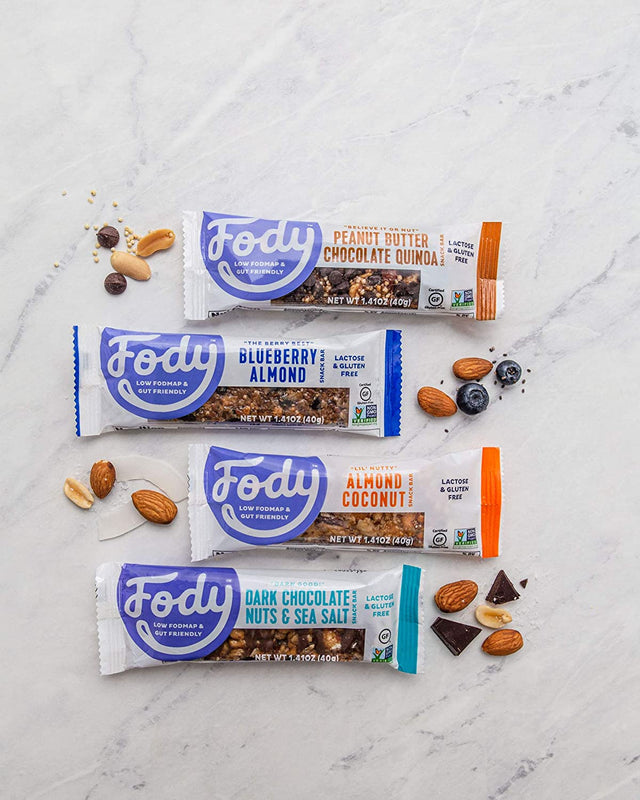 Fody Foods Vegan Protein Nut Bars | 3G Protein Snack Bar | Low FODMAP Certified | Gut Friendly IBS Friendly Snacks | Gluten Free Lactose Free Non GMO | Blueberry Almond Bars, 12 Count