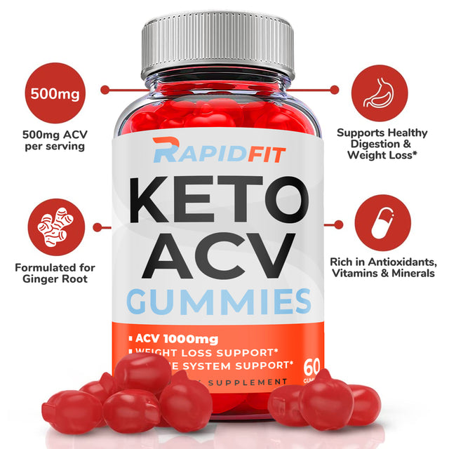 (2 Pack) Rapid Fit Keto ACV Gummies - Supplement for Weight Loss - Energy & Focus Boosting Dietary Supplements for Weight Management & Metabolism - Fat Burn - 120 Gummies