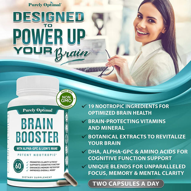 Premium Brain Supplement - Nootropic Brain Booster for Focus, Clarity, Improved Memory, Concentration & Better Mood - Brain Pills W/ Alpha-Gpc, Lion?S Mane, Ginkgo Biloba & Bacopa