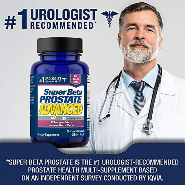 Super Beta Prostate Advanced Chewables - Delicious, Urologist Recommended Prostate Supplement for Men – Reduce Bathroom Trips, Promote Sleep, Support Prostate Health (60 Chews, 1-Bottle)