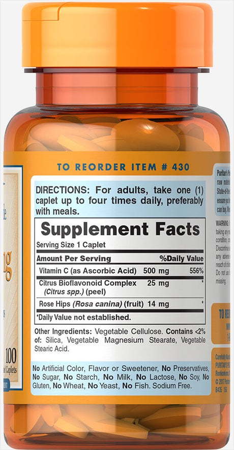 Puritan'S Pride Vitamin C-500 Mg with Bioflavonoids & Rose Hips - 100 Caps