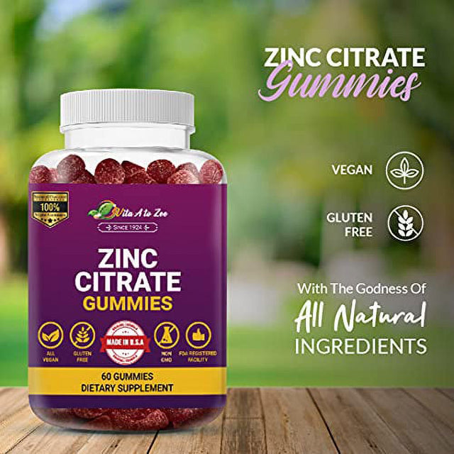 Vita a to Zee Zinc Citrate 60 Gummies Antioxidant Echinacea Immune Booster & Reduce Inflammation