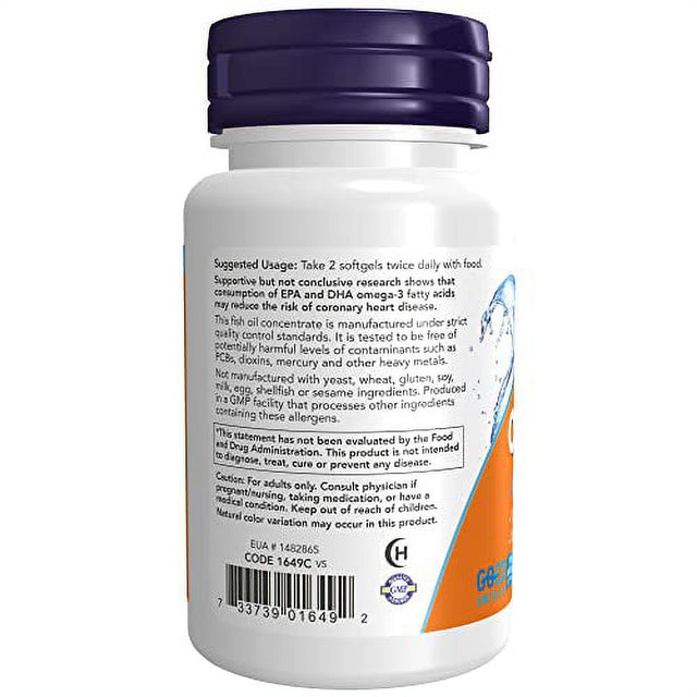 NOW Supplements, Omega-3 180 EPA / 120 DHA, Molecularly Distilled, Cardiovascular Support*, 30 Softgels