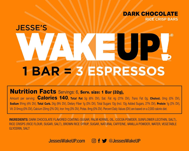 WAKE UP! Caffeinated Chocolate Protein Bars Gluten Free, Vegan Energy 250Mg Plant Based Caffeine, Kosher Boost Focus (1 Bar = 3 Espressos) 6 Pack