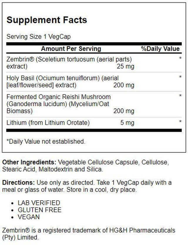 Solaray Sharpmind Mood, Nootropic Happy Mood and Relaxation Support Supplement, Zembrin 25 Mg, Holy Basil 200 Mg, Lithium Orotate 5Mg, Mushroom 200 Mg, 60 Day Money Guarantee, 30 Serv 30 Vegcaps