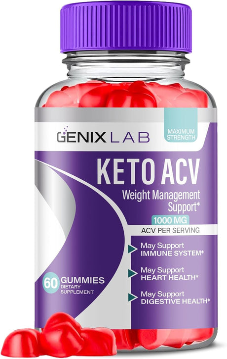 (1 Pack) Genix Lab Keto ACV Gummies - Apple Cider Vinegar Supplement for Weight Loss - Energy & Focus Boosting Dietary Supplements for Weight Management & Metabolism - Fat Burn - 60 Gummies