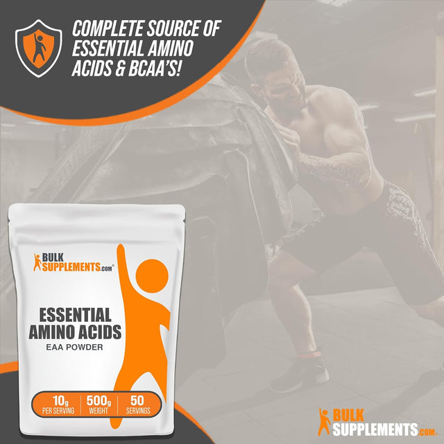 BULKSUPPLEMENTS.COM Essential Amino Acids Powder - EAA Powder, Essential Amino Acids Supplement, Eaas Amino Acids Powder - Unflavored & Gluten Free, 10G per Serving, 500G (1.1 Lbs)