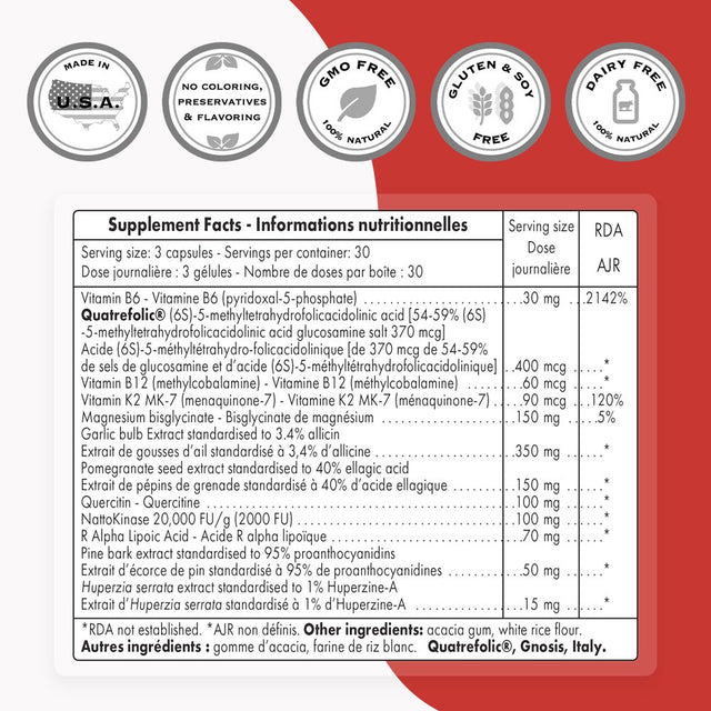 Supersmart - Triple Protect - Cardiovascular Support Supplement - with Vitamin K, Nattokinase | Non-Gmo & Gluten Free - 90 Vegetarian Capsules