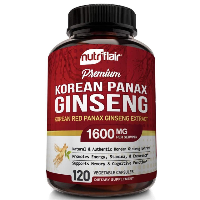 Nutriflair Korean Panax Ginseng Supplement for Energy Focus Libido Support 120 Vegetable Capsules