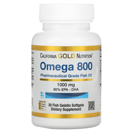 California Gold Nutrition Omega 800 Pharmaceutical Grade Fish Oil, 80% EPA/DHA, Triglyceride Form, 1,000 Mg, 30 Fish Gelatin Softgels, 2 Pack