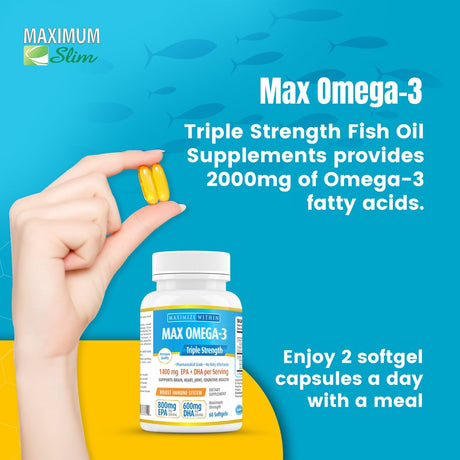 Max Omega 3 - Triple Strength Fish Oil Supplement, 60 Count