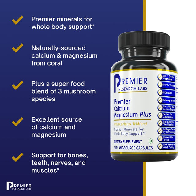 Premier Research Labs Calcium Magnesium plus - Supports Healthy Bones, Joints, Teeth & Alkaline Ph - Provides Legendary Mineral Support from Sango Marine Coral Minerals - 90 Plant-Source Capsules