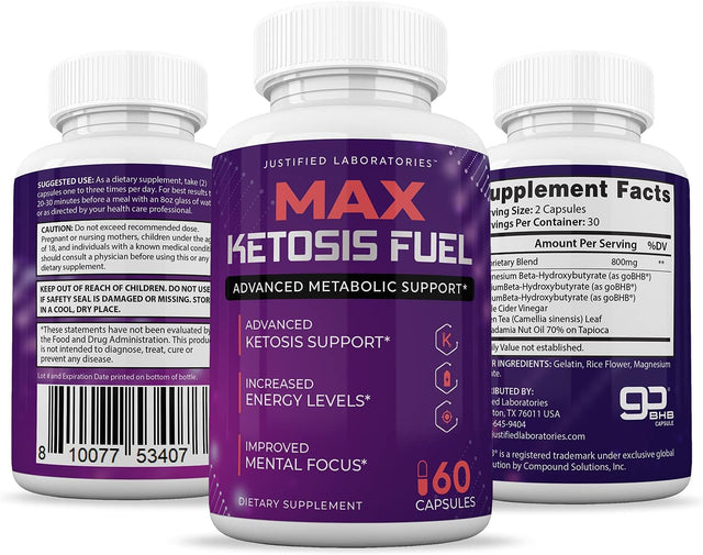 (3 Pack) Max Ketosis Fuel Pills Includes Apple Cider Vinegar Gobhb Exogenous Ketones Advanced Ketogenic Supplement Ketosis Support for Men Women 180 Capsules