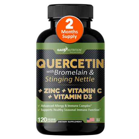 Gade Nutrition Quercetin with Vitamin C & Zinc, 500 Mg, 120 Veggie Capsules. Immune System Balance Dietary Supplement*