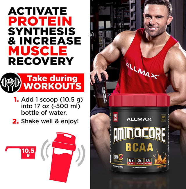 ALLMAX AMINOCORE BCAA, Watermelon - 315 G Powder - 8.18 Grams of Bcaas per Serving - with B Vitamins - No Fillers or Non-Bcaa Aminos - Sugar Free - 30 Servings