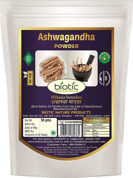 Biotic Natural Ashwagandha Powder/Aswagandha Powder - 50 Gm