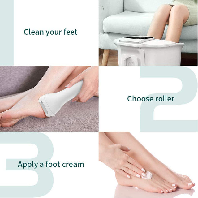 Electric Foot File Rechargeable Foot Scrubber Pedicure Tools for Feet Electronic Callus Shaver Waterproof Pedicure Kit for Cracked Heels and Dead Skin with 3 Roller Heads (Green)