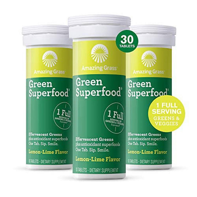 Amazing Grass Effervescent Tablets: Green Superfood Water Flavoring Tablet with Antioxidants & Alkalizing Greens, Lemon Lime, 30 Count