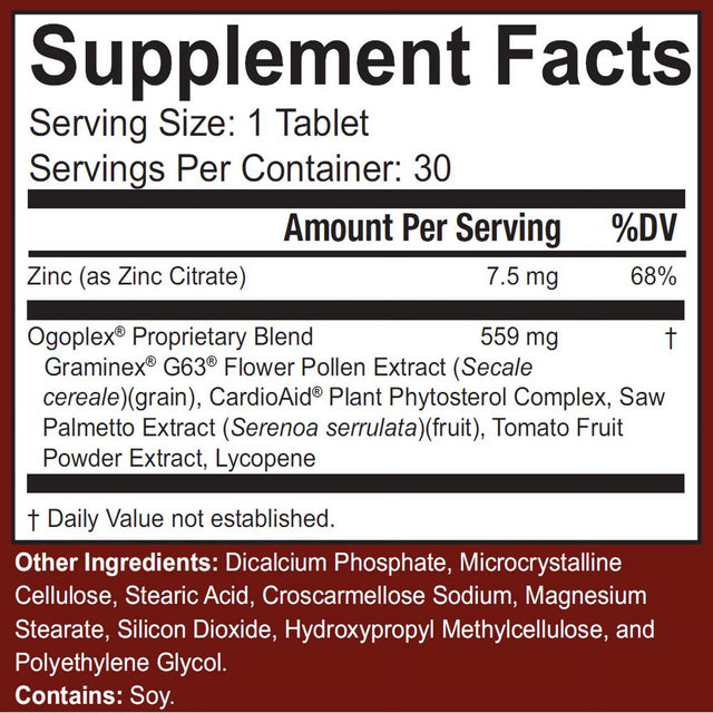 Ogoplex Prostate Health & Urinary Support Supplement for Men - Graminex G63 Swedish Flower Pollen, Saw Palmetto, Cardioaid Plant Phytosterol Complex, Tomato Fruit, & Lycopene - 30 Tablets (6 Pack)