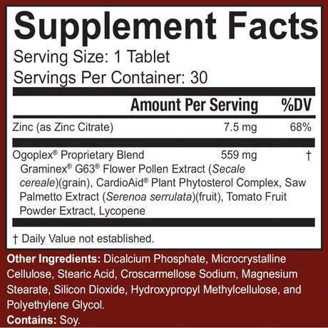 Ogoplex Prostate Health & Urinary Support for Men - Graminex G63 Swedish Flower Pollen, Saw Palmetto, Cardioaid Plant Phytosterol Complex, Tomato Fruit, & Lycopene - 30 Tablets (2 Pack)