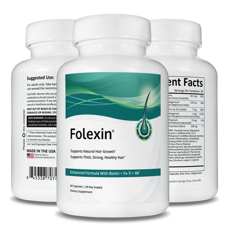 Folexin Natural Hair Growth Support Supplement with Biotin - 60 Capsules