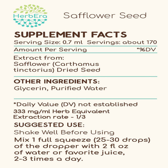 Safflower Seed Alcohol-Free Herbal Extract Tincture, Super-Concentrated Organic Safflower Seed (Hong Hua, Carthamus Tinctorius) Dried Seed 4 Oz