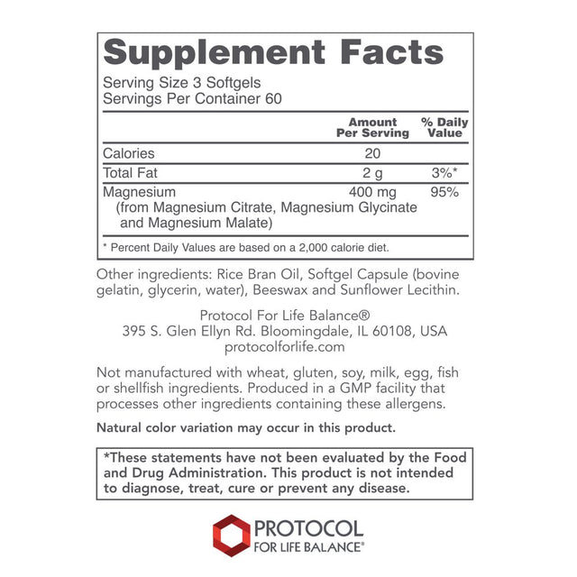 Protocol for Life Balance Magnesium Citrate - 180 Softgels