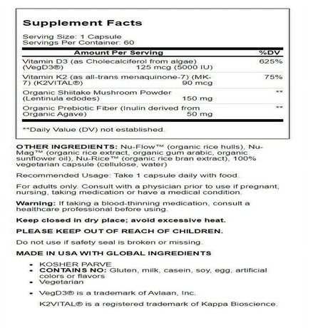 Enzymedica Organic Vitamin D3 +K2, 60 Count