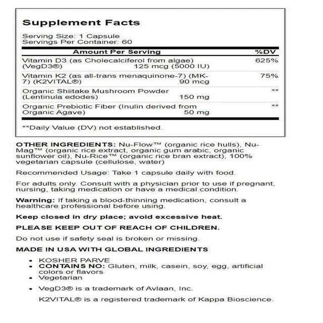 Enzymedica Organic Vitamin D3 +K2, 60 Count