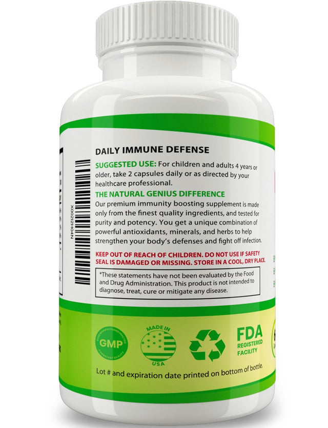 Natural Genius Immunity Booster Capsules - Elderberry, Echinacea, Vitamin C Daily Immune Support Supplement 60Ct