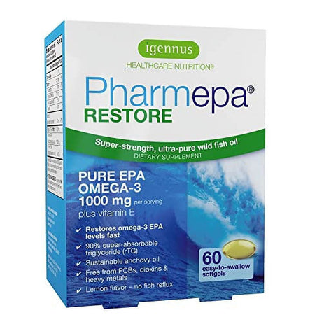 Pharmepa Restore, 1000Mg Pure EPA Fish Oil, High Absorption Rtg Omega-3, Triple Strength, High-Barrier Blister Packaging, Lemon Flavor, 1-Month Supply, 60 Softgels