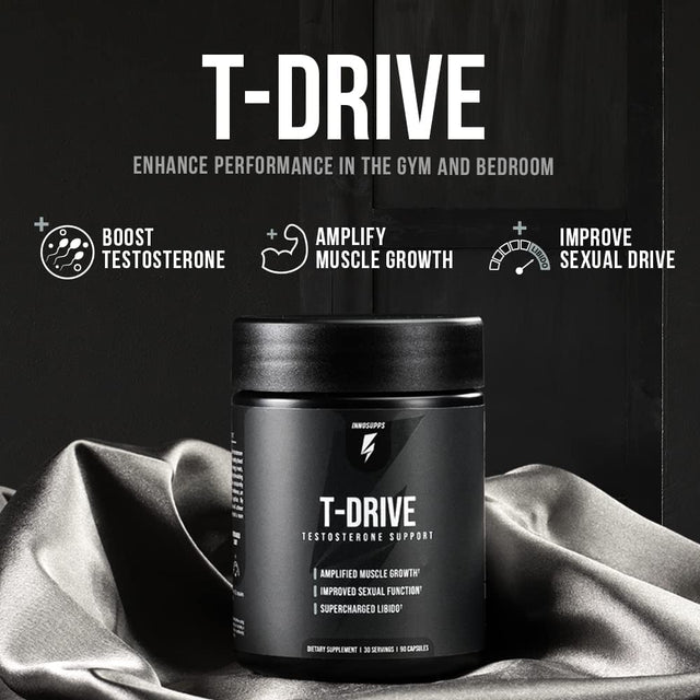 Innosupps : T-Drive | Testosterone Booster | Amplify Muscle Growth | KSM-66 Ashwagandha, Boron, Fenugreek | 90 Capsules