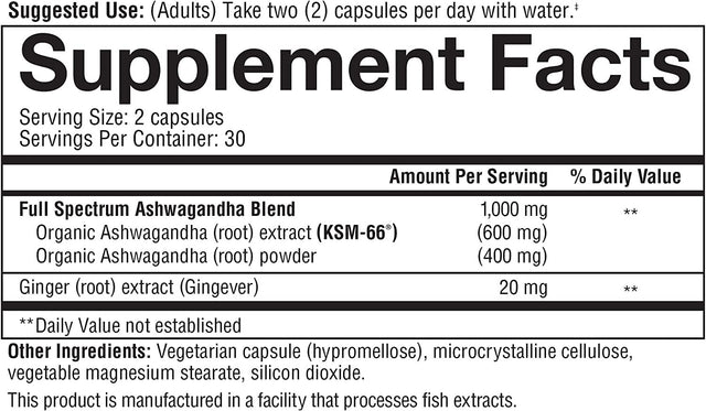 Youtheory Ashwagandha 60 Count (1 Bottle)