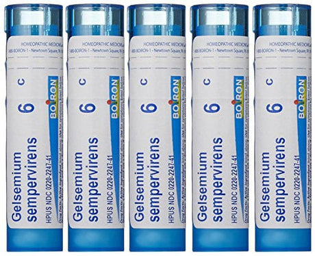 Boiron Gelsemium Sempervirens 6C (Pack of 5) , Homeopathic Medicine for Stage Fright, Apprehension and Fever