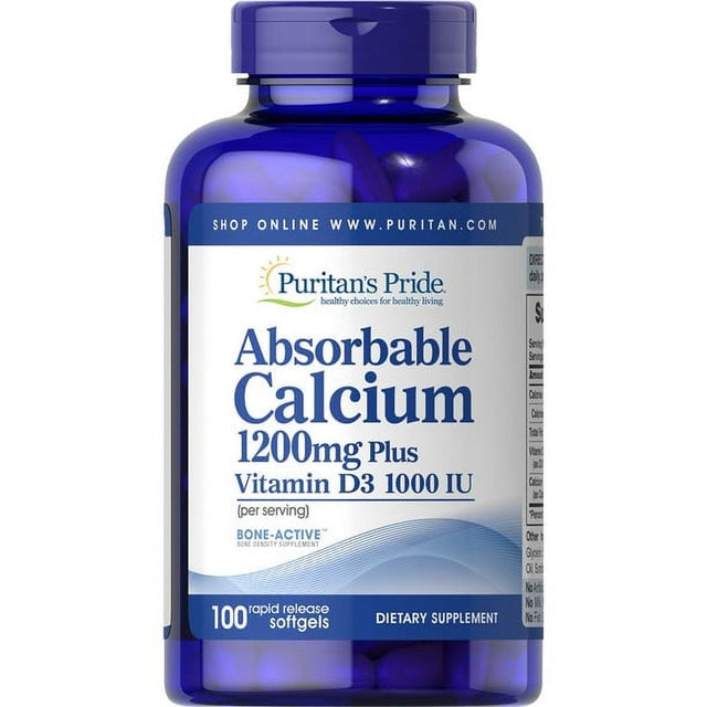 Puritan'S Pride Absorbable Calcium 1200 Mg with Vitamin D 1000 IU, 100 Softgels