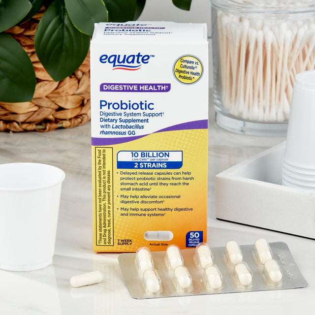 Equate Probiotic Supplement Digestive System Support Delayed Release Capsules, 50 Count