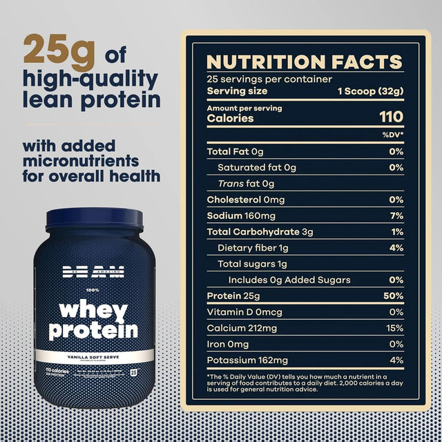 BEAM Be Amazing - Whey Protein Isolate Powder | Soy and Gluten-Free Protein Powder for Muscle Grow Support | Post Workout Shake with Digestive Enzymes & Recovery | Vanilla Soft Serve, 25 Servings