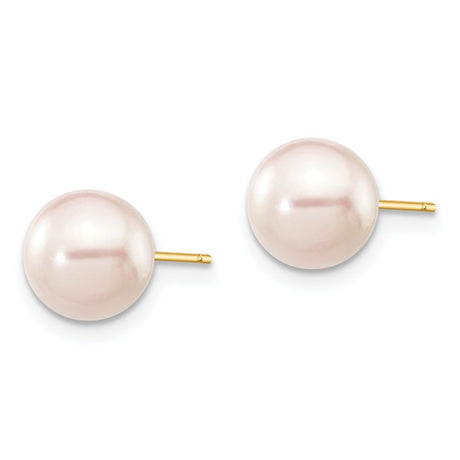 14K 7-8Mm round White Saltwater Akoya Cultured Pearl Stud Post Earrings XF301E