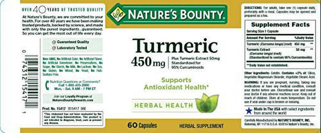 Nature'S Bounty Turmeric Curcumin Caps, 60 Ct, Green (15417)