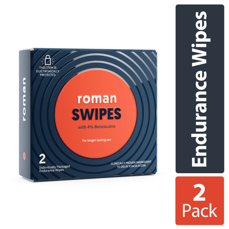 Roman Swipes: 4% Male Desensitizing Benzocaine Unscented Wipes, 2 Pack