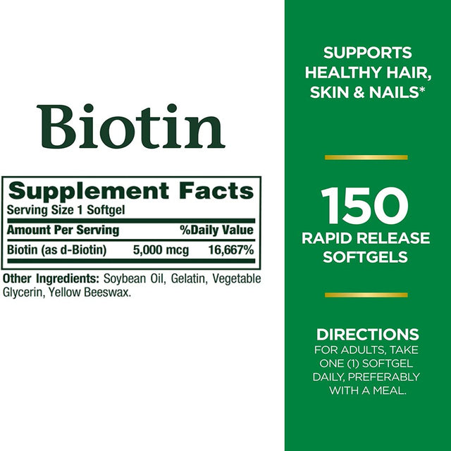 Nature'S Bounty Biotin Softgels, 5000 Mcg 150 Ea (Pack of 2)