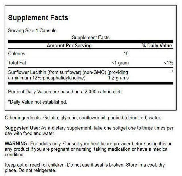 Swanson Sunflower Lecithin from Non-Gmo Sunflower Seeds 1,200 Mg 90 Sgels 2 Pack