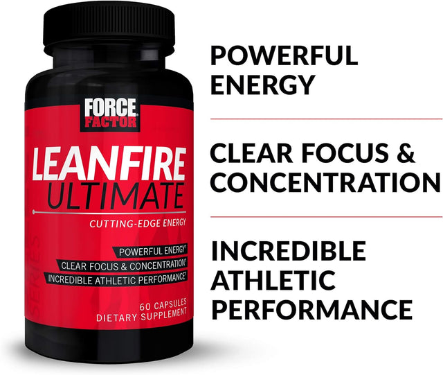 Leanfire Ultimate Pre Workout Energy Pills for Men and Women with L-Theanine and Green Tea Extract to Boost Energy, Enhance Focus, and Improve Athletic Performance, Force Factor, 180 Capsules (3-Pack)