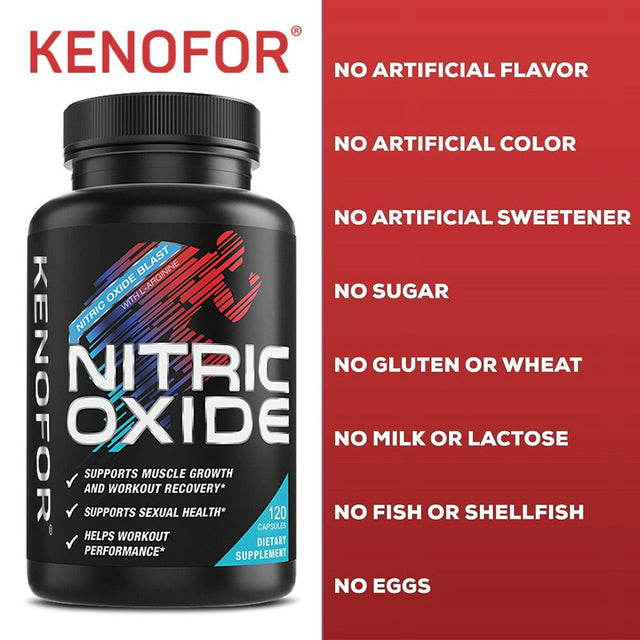 KENOFOR Ultra Strength Nitric Oxide Supplement Capsules, L-Arginine 3X Strength - Advanced Muscle Support Nitrate Booster for Increased Intensity of Strength and Energy Training