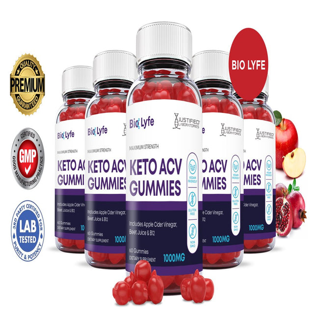 (5 Pack) Bio Lyfe Keto ACV Gummies 1000MG Dietary Supplement 300 Gummys