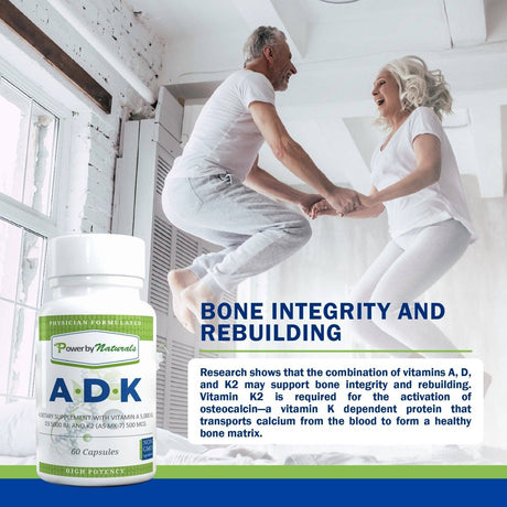 Power by Naturals Bone, Heart, and Immune Support ADK Vitamin D3 K2 and Vitamin A